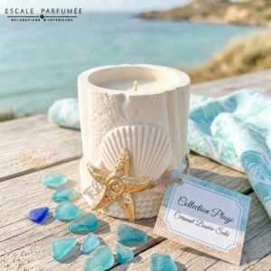 Bougie Roche Marine & sa broche "Etoile de Mer", Parfum Caramel Beurre Salé par Escale parfumée