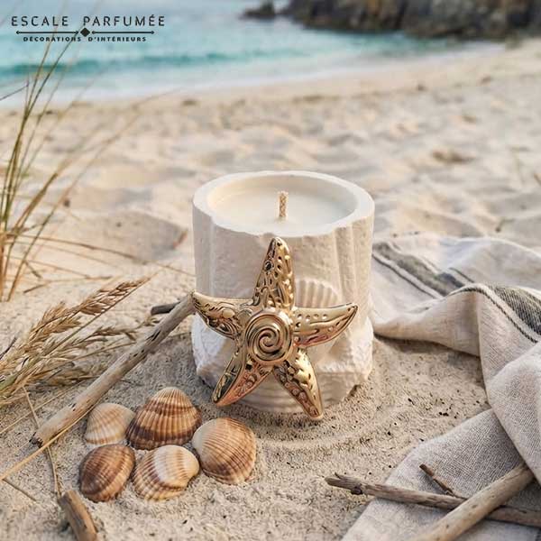 Bougie Roche Marine & sa broche "Etoile de Mer", Parfum Caramel Beurre Salé par Escale parfumée