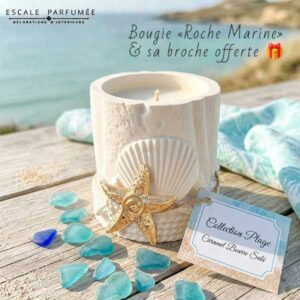 Bougie Roche Marine & sa broche "Etoile de Mer", Parfum Caramel Beurre Salé par Escale parfumée
